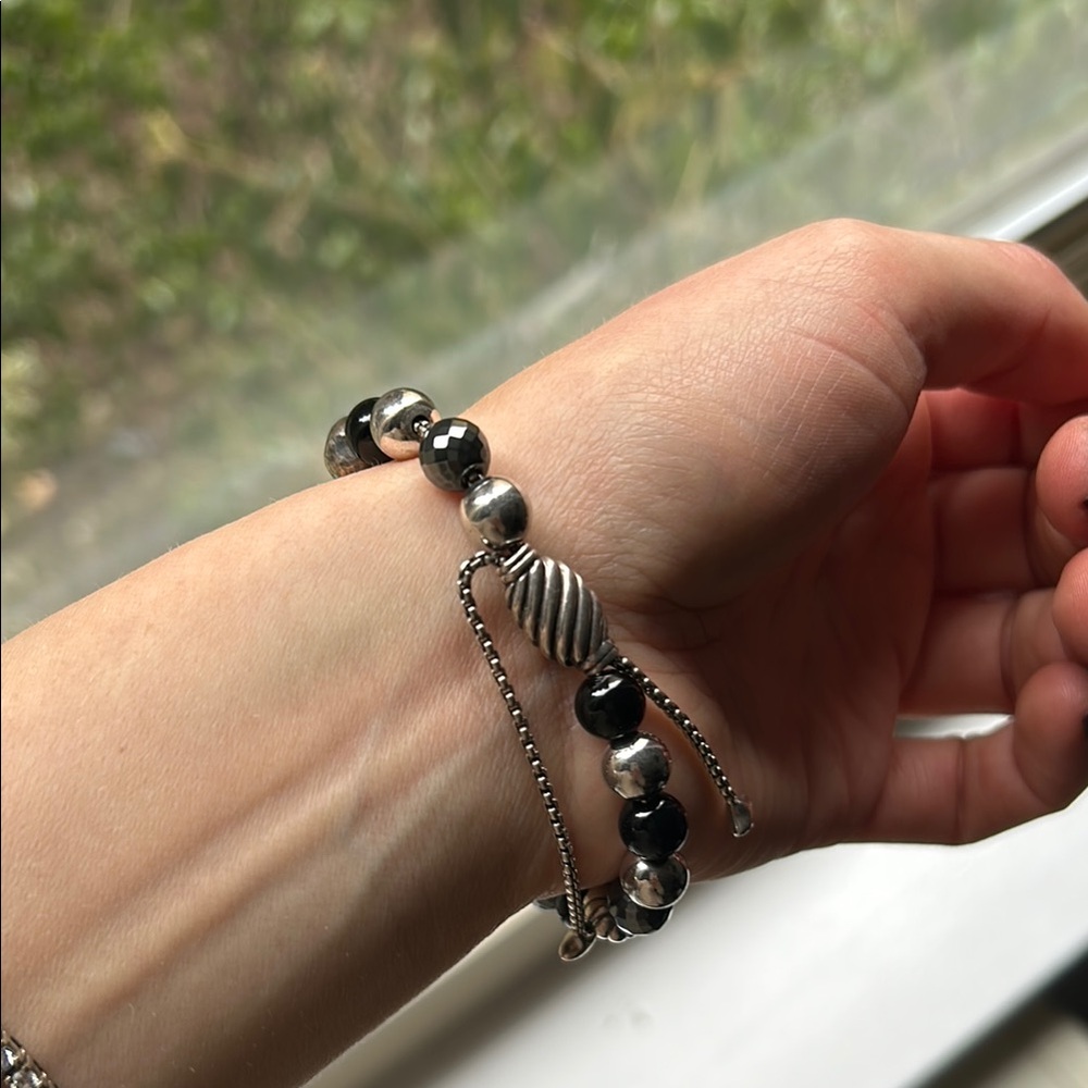 David Yurman Blue and Black Bracelet with Beads and Patterned Cord